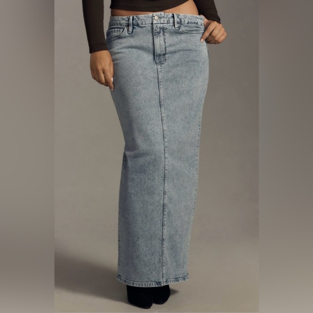 NWOT Good American Light Blue Sexy Denim Maxi Skirt Back Zip Size 22